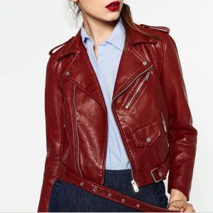 *SOLD!* Zara Burgundy Red Leather Moto Jacket
